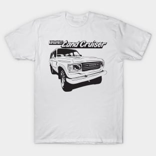 Hand-drawn FJ60 Toyota Landcruiser in black T-Shirt